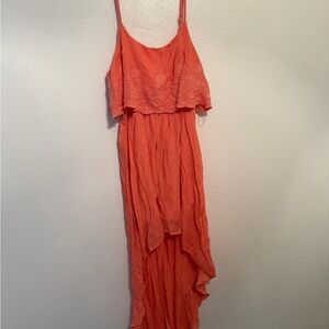 Elegant Coral Lace Overlay Dress